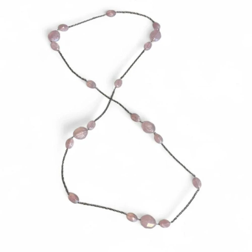 Vintage Long Light Pink Beaded Necklace‎
